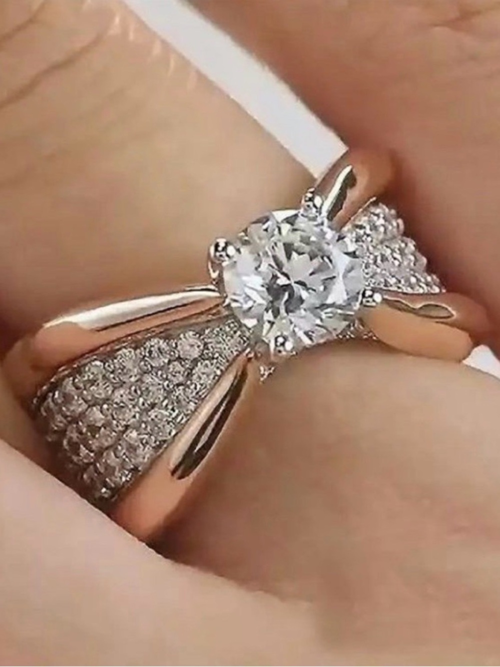 1 Carat Simulated Diamonds with Diamond Cluster Rose Gold Sterling Silver Ring